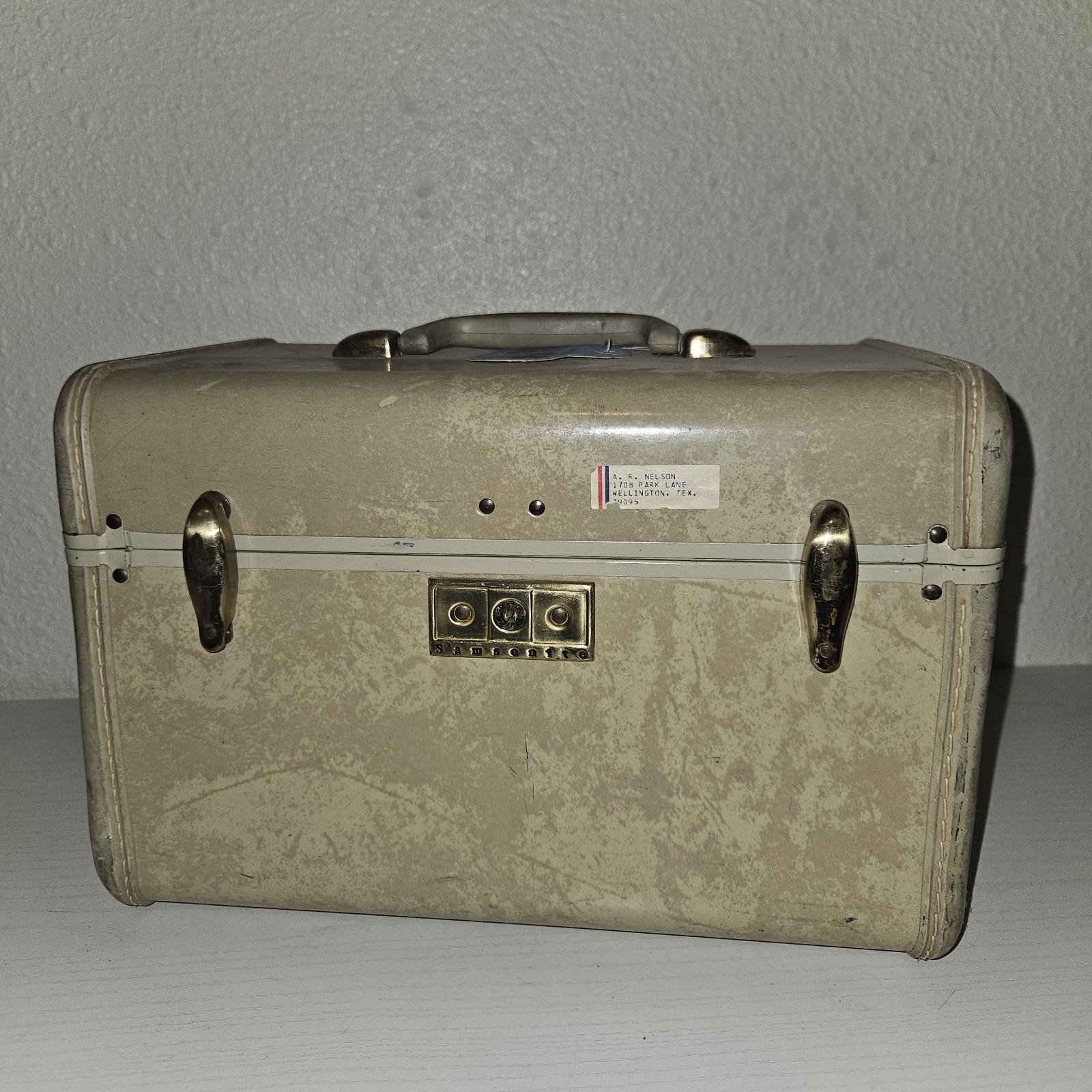 VTG MCM SAMSONITE CREAM MARBLE HARD MAKE-UP VANITY TRAIN CASE TRAVEL LUGGAGE BAG