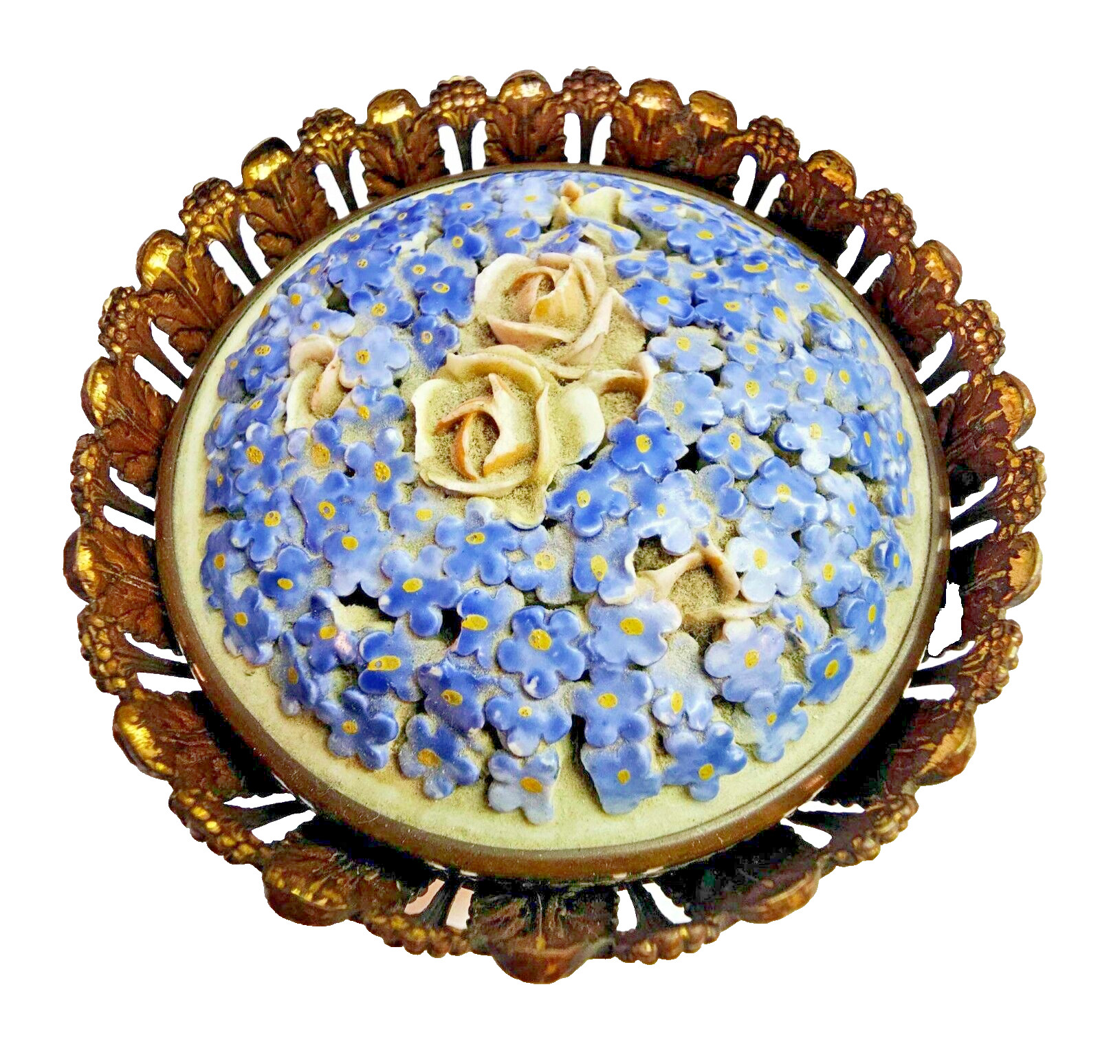 Antique German Elfinware Powder /trinket box forget me not metal ormolu- READ-G5