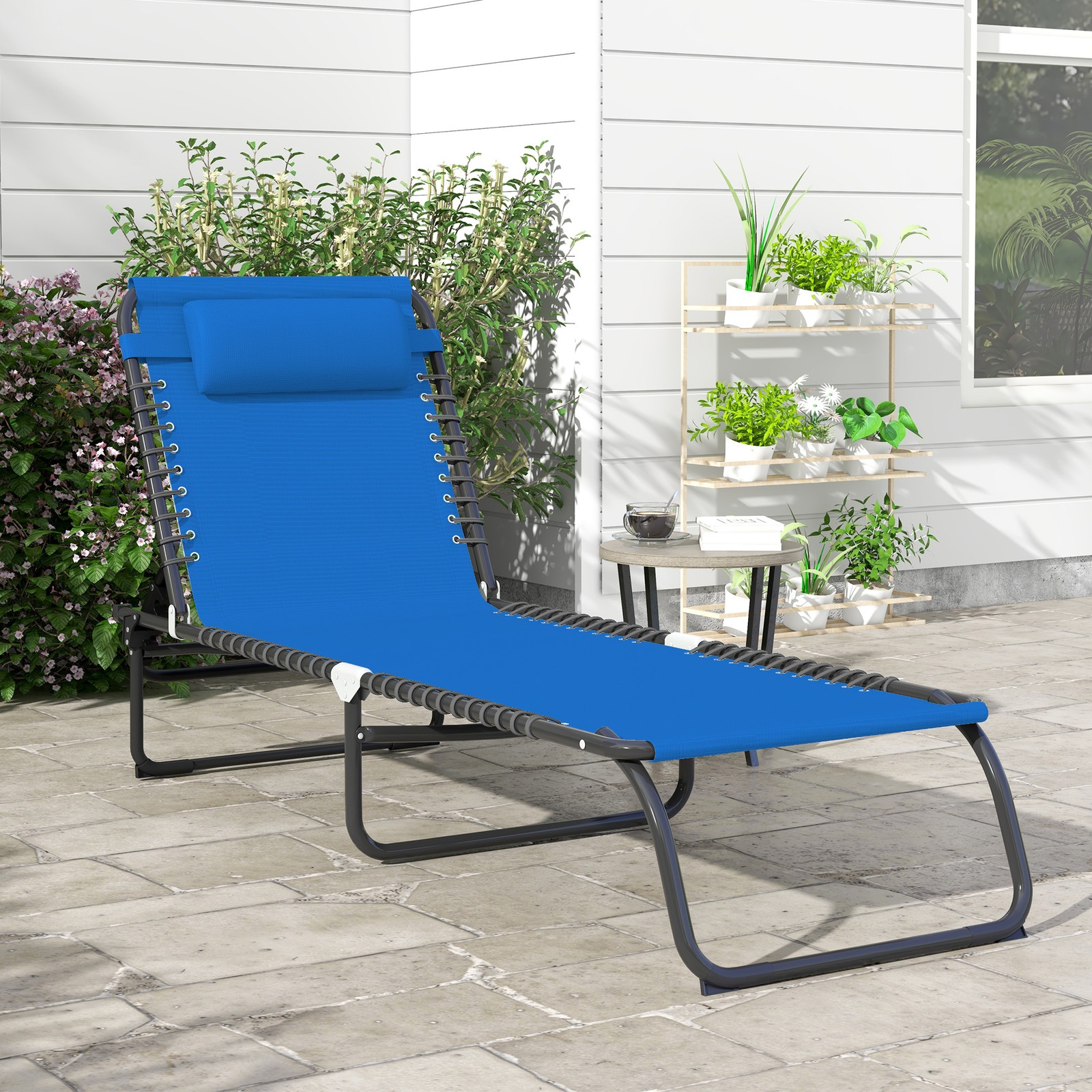  Foldable Chaise Lounge, 4-Position Reclining Back, Trifold Portable design and 