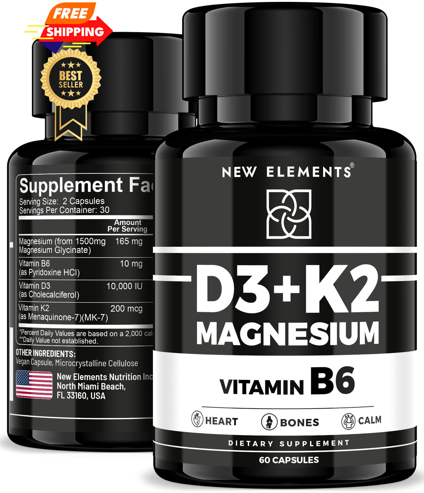 Vitamin D3 K2 with Magnesium Glycinate & B6 | 1500mg | D3... 