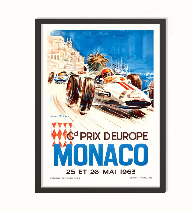 Monaco 1963 Racing Poster | Vintage Grand Prix Art Print | Retro Motorsports