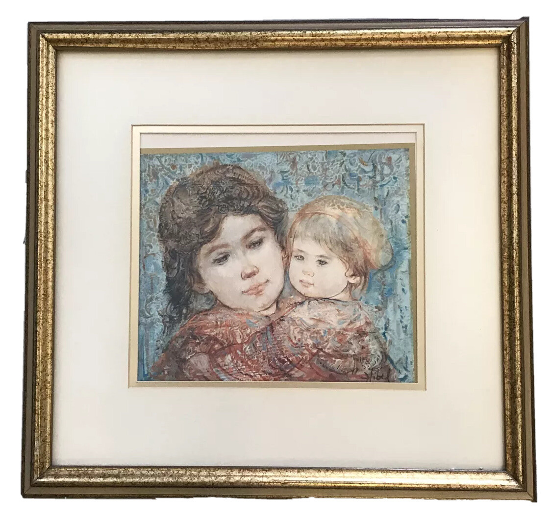Edna Hibel Patricia And Baby Framed Lithograph Print Limited Edition 546 Of 1000