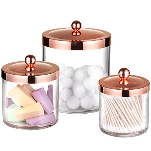  3-Pack Plastic Apothecary Jars with Metal Lids 50 oz & 25 oz & 15 oz Rose Gold