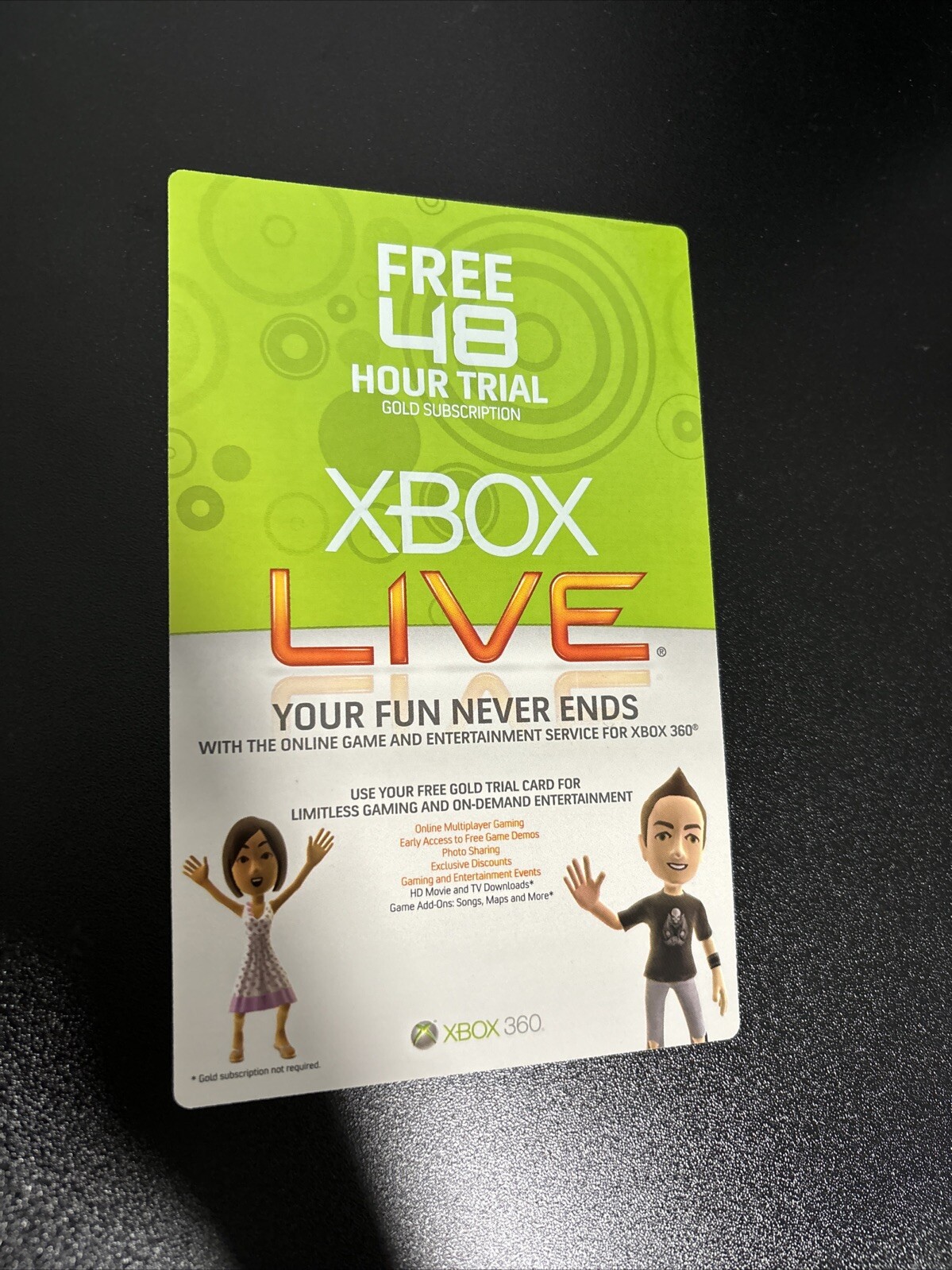 Microsoft Xbox Live Free 48 Hour Trial Gold Subscription XBOX 360 Unused