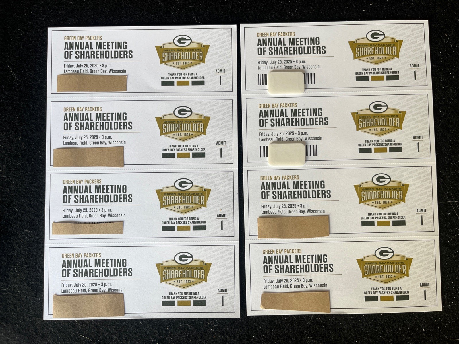 8 Tickets GREEN BAY PACKERS Shareholders Meeting July 25 2025 Lambeau Field