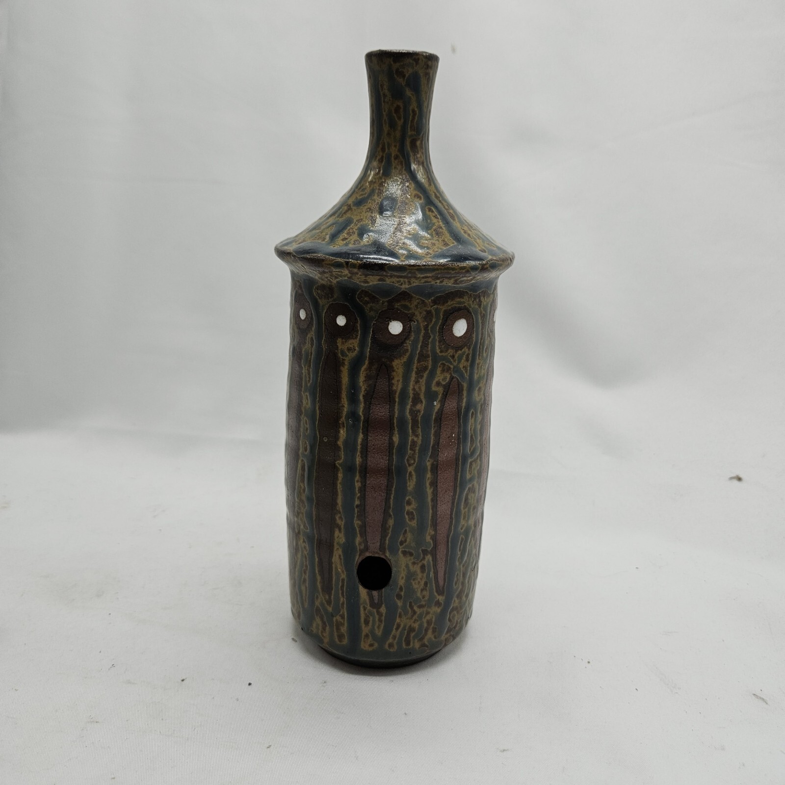 8" MCM HAT vase antique japanese porcelain vtg hut modern table art vessel form