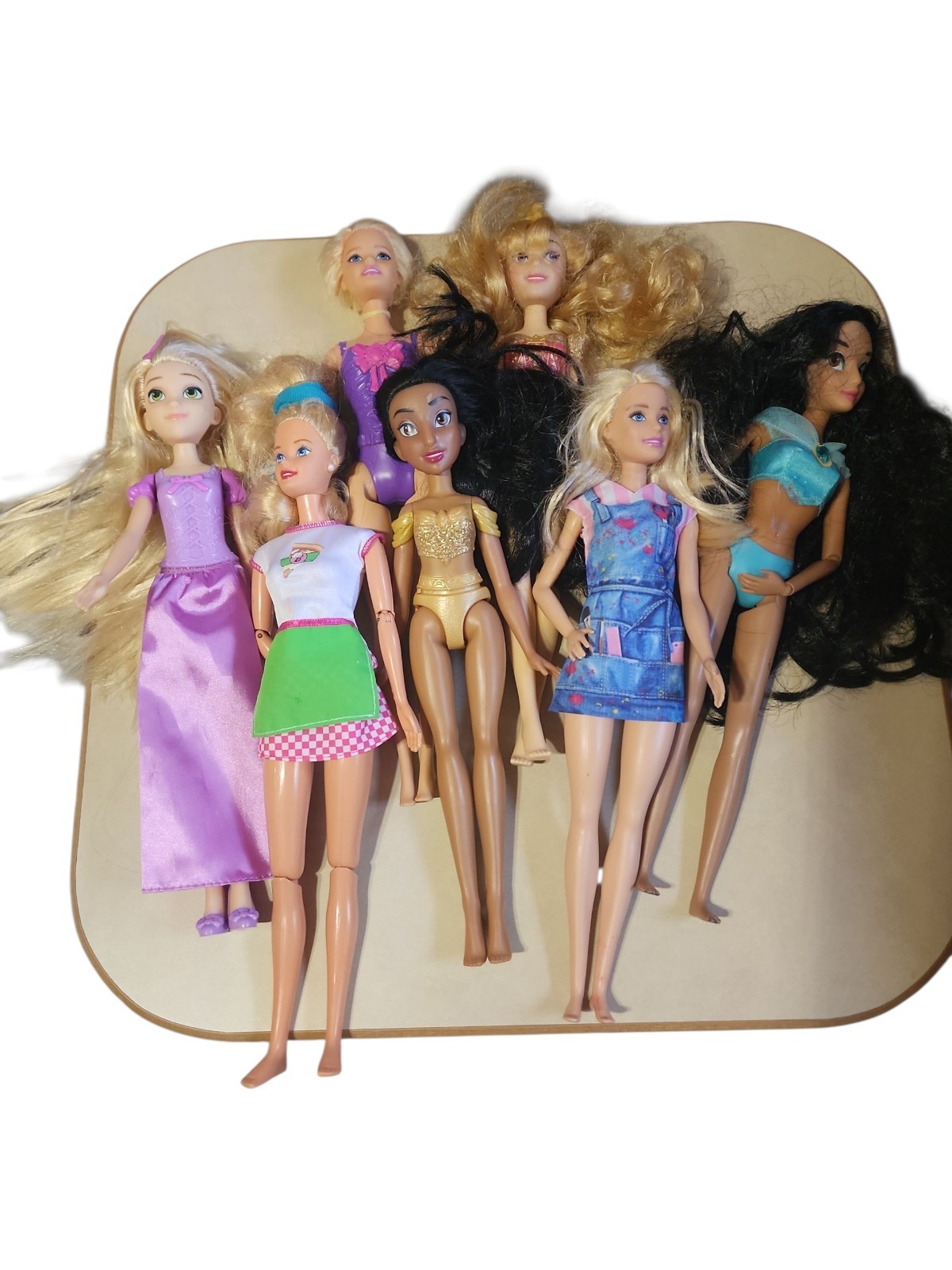 Disney Barbie Doll Lot of 7 Princess & Fashion Dolls Mixed Brands Clothes Shoes