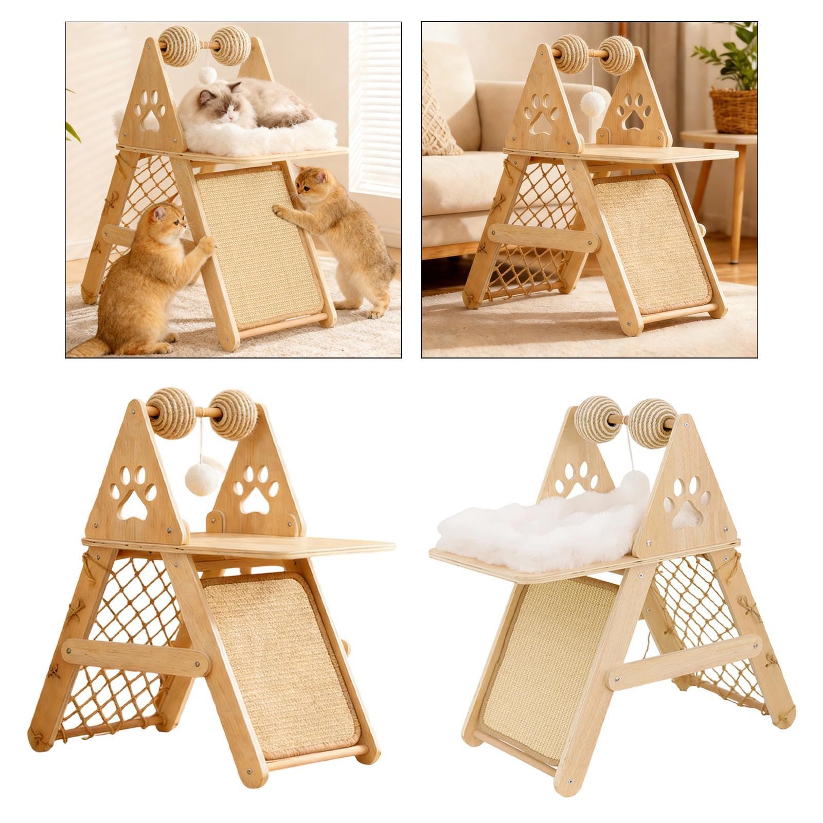 Cat Tree Solid Wood Hanging Ball Resting Playing Modern Multifunctional Scratch