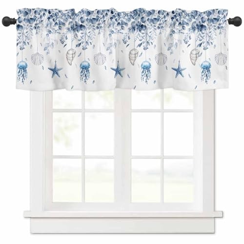 Blue Coastal Curtain Valances for Windows, 42"W x 12"L (Pack of 1) Blue Grey