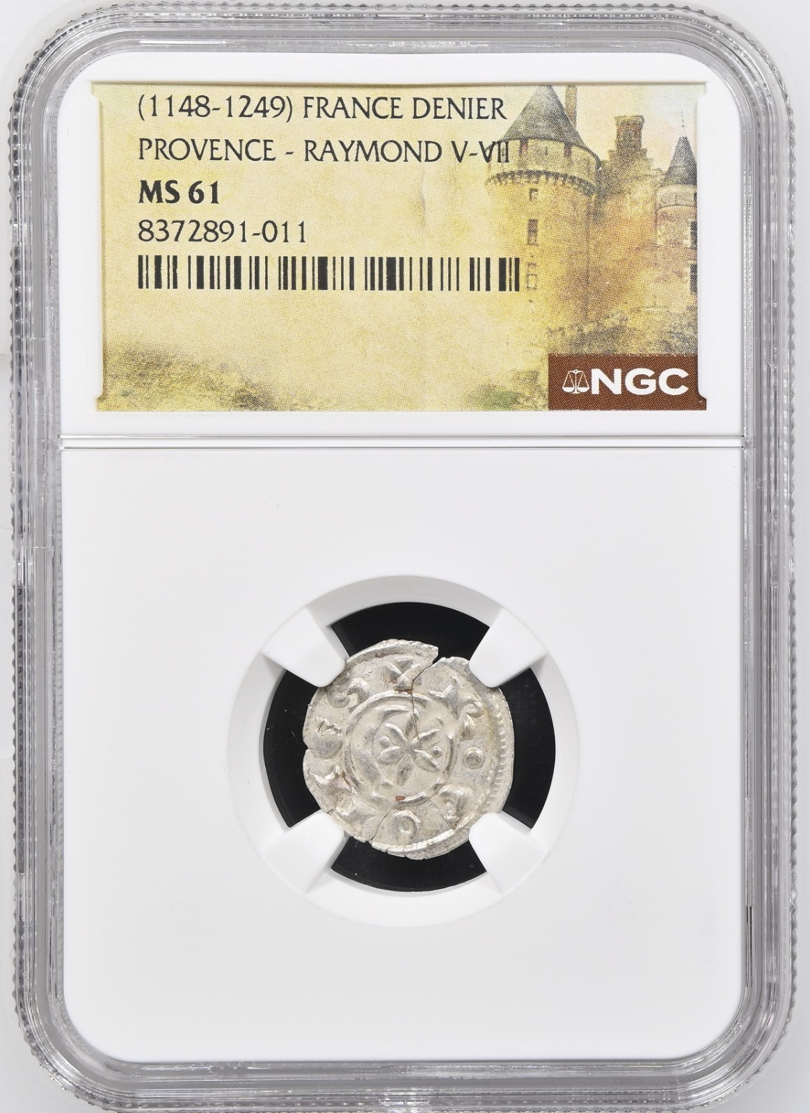 Raymond V France Provence NGC MS-61 Silver Denier Knights Templar Crusader