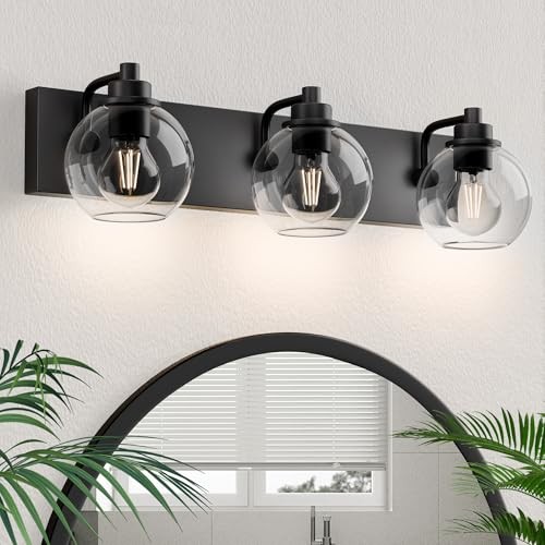  Bathroom Light Fixtures-Vanity Lights for Bathroom, Modern 3-Light Matte Black