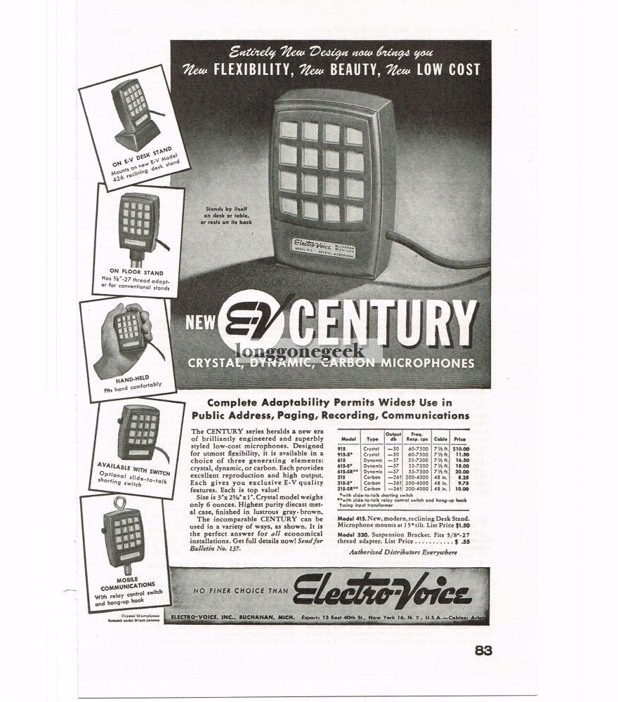 1948 Electro-Voice Century Radio Microphone Ham Shortwave VINTAGE Print Ad