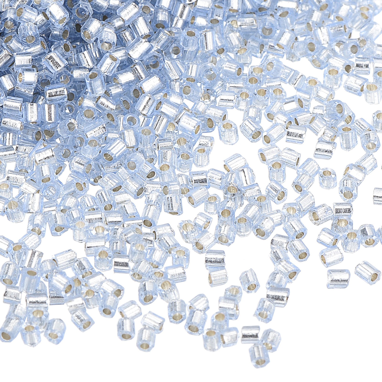 1400Pcs Glass Bugle Beads, 1.5x1.5mm Loose Bead (Silver-Sky Blue)