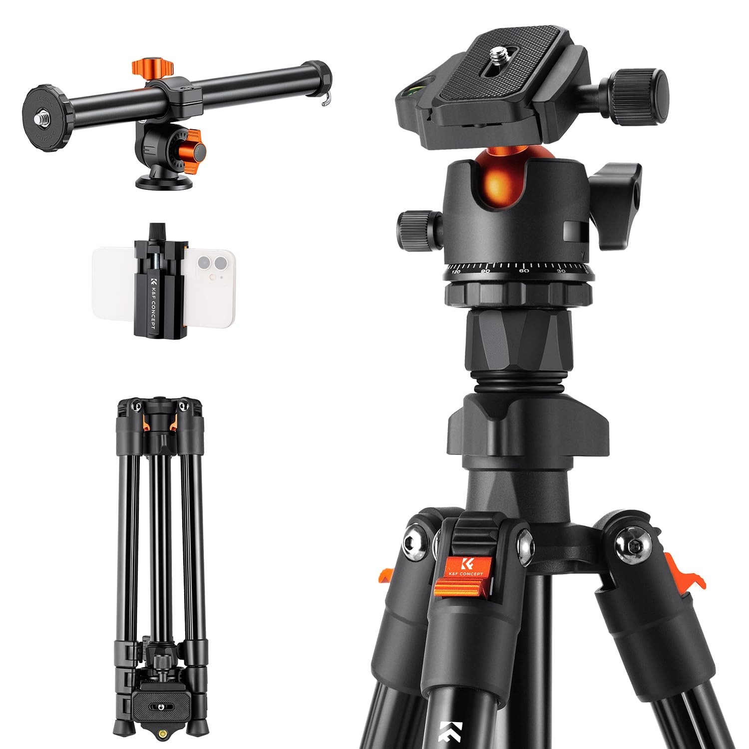 76 inch Camera Tripod with Rotatable Multi-Angle Center Column,Lightweight Tr...