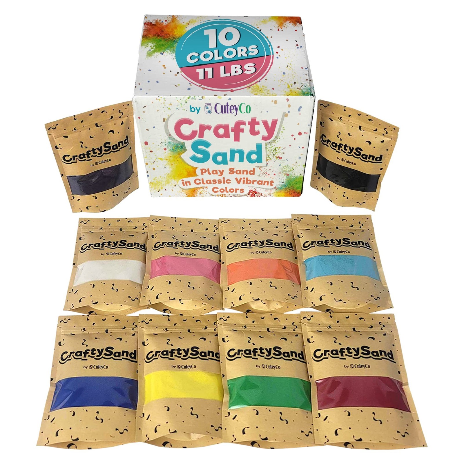 CuteyCo Crafty Sand Pack - 10 Colors: 11 lbs of Vibrant Craft Sand & Play Sand