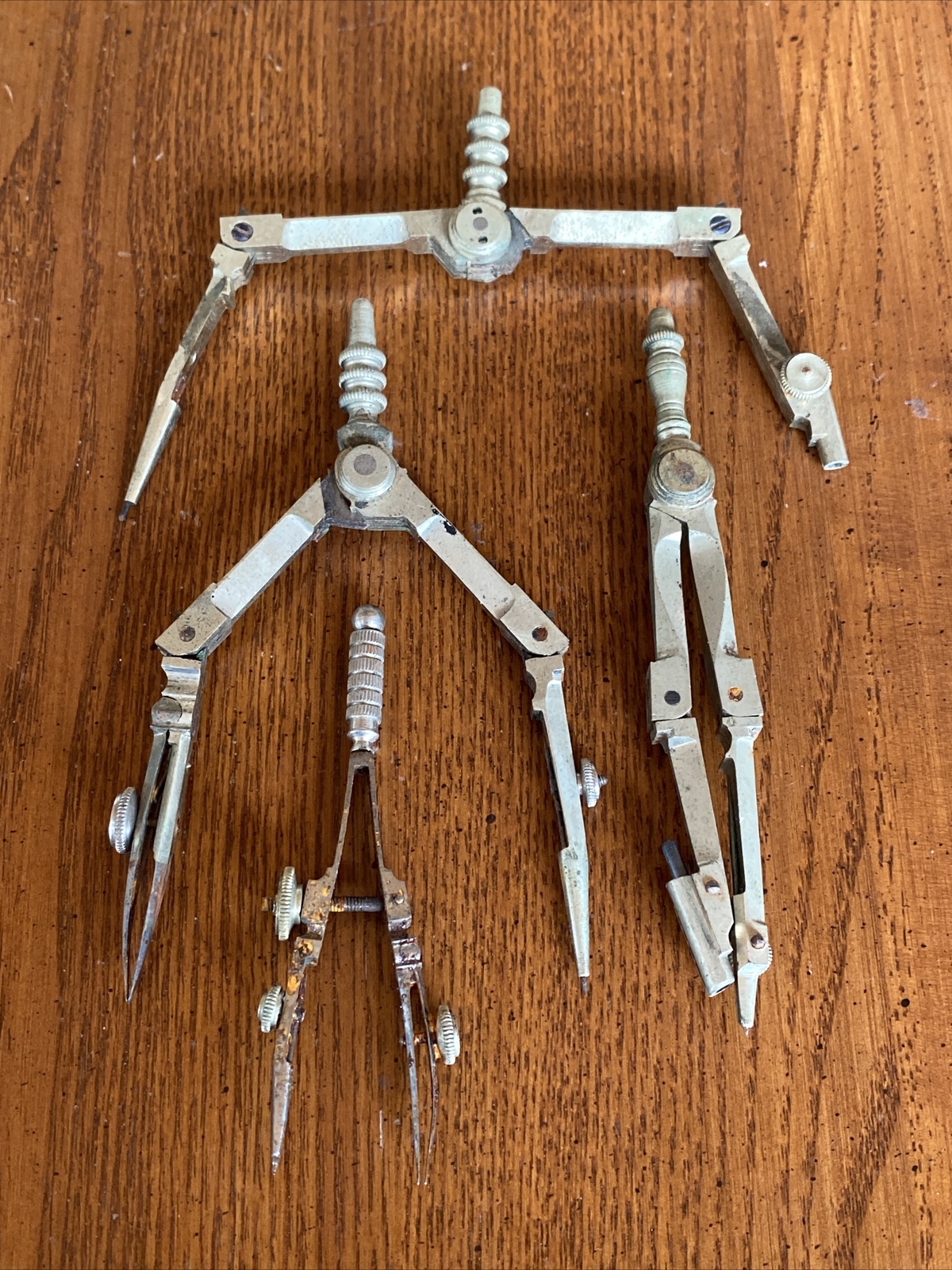 Vintage Lot 4 Engineer Drawing Drafting Map Tool Compass Adjustable Hinge Arms