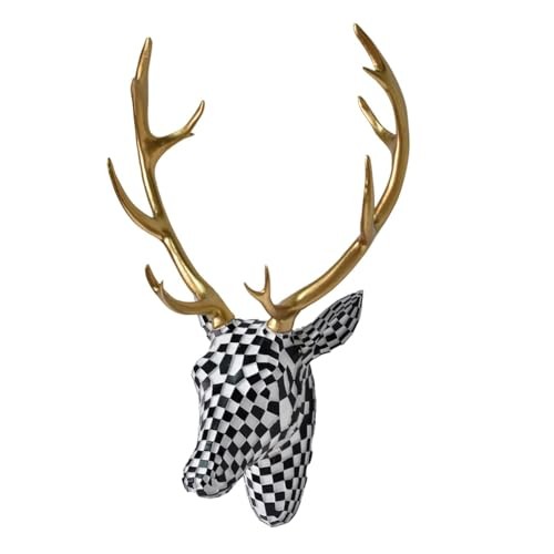GIGICICI 15.7x8.7-Inch Mosaic Deer Head Wall Decor, Artistic Faux Black-White