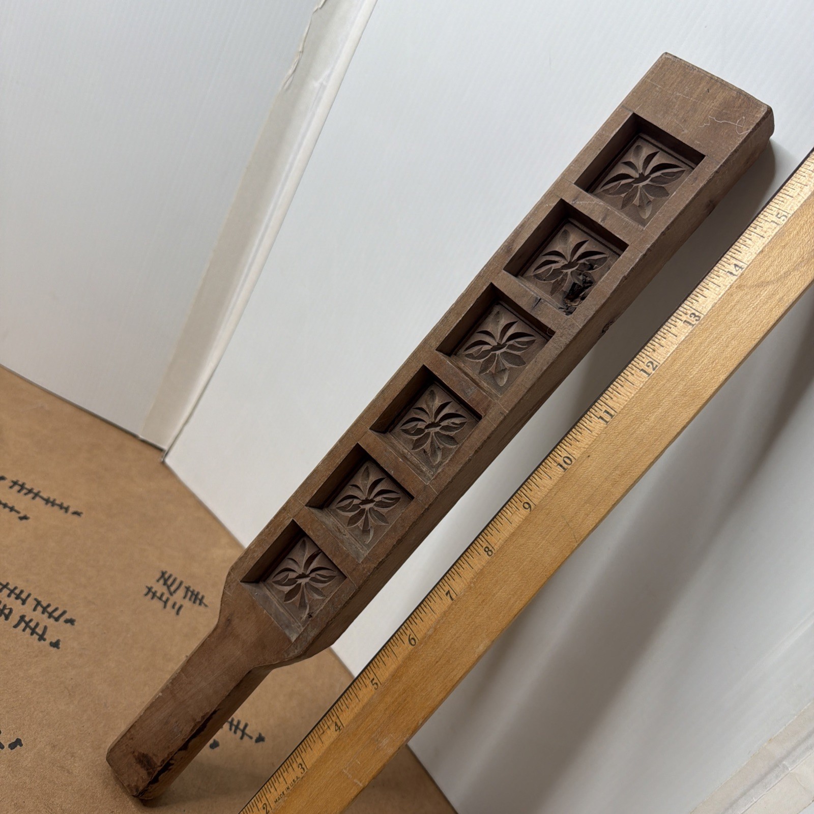 Vintage Primitive Wooden Hand Made Cookie Mold Paddle Ceramics