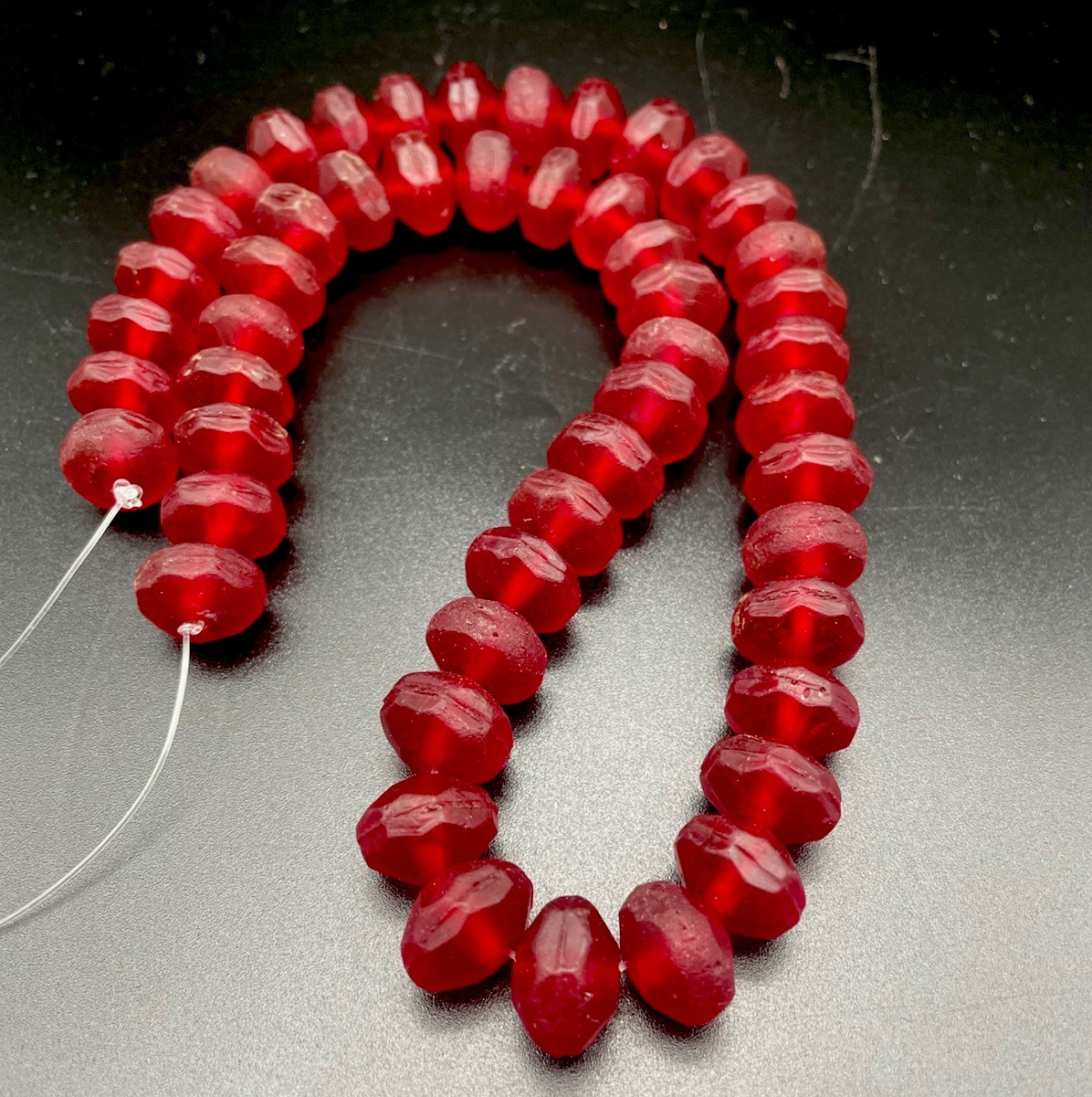 Antique Vintage Africa Trade Beads Red "Vaseline Faceted Glass Bohemian 11 x 14m