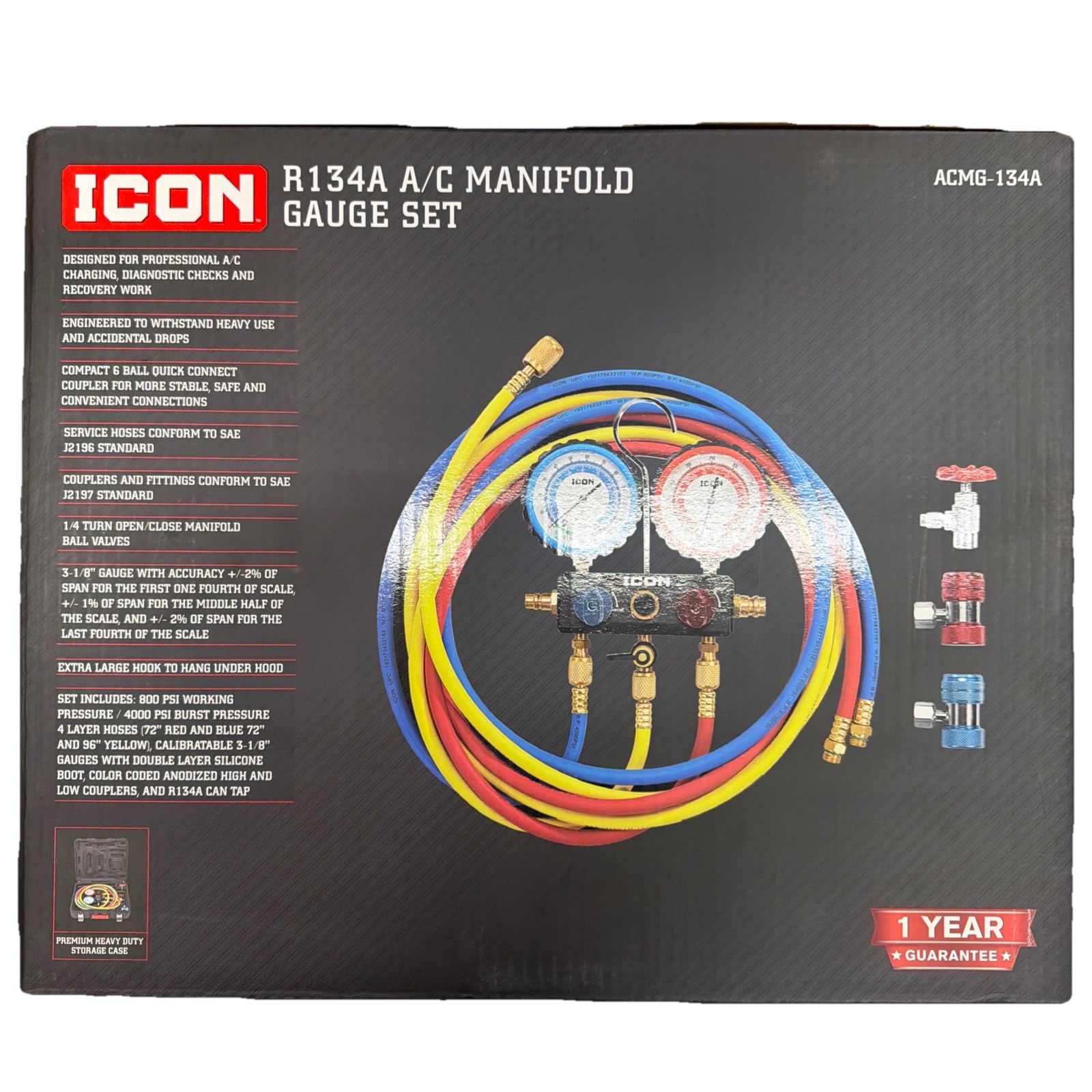 ICON ACMG-134A R134A Manifold Gauge Set - New