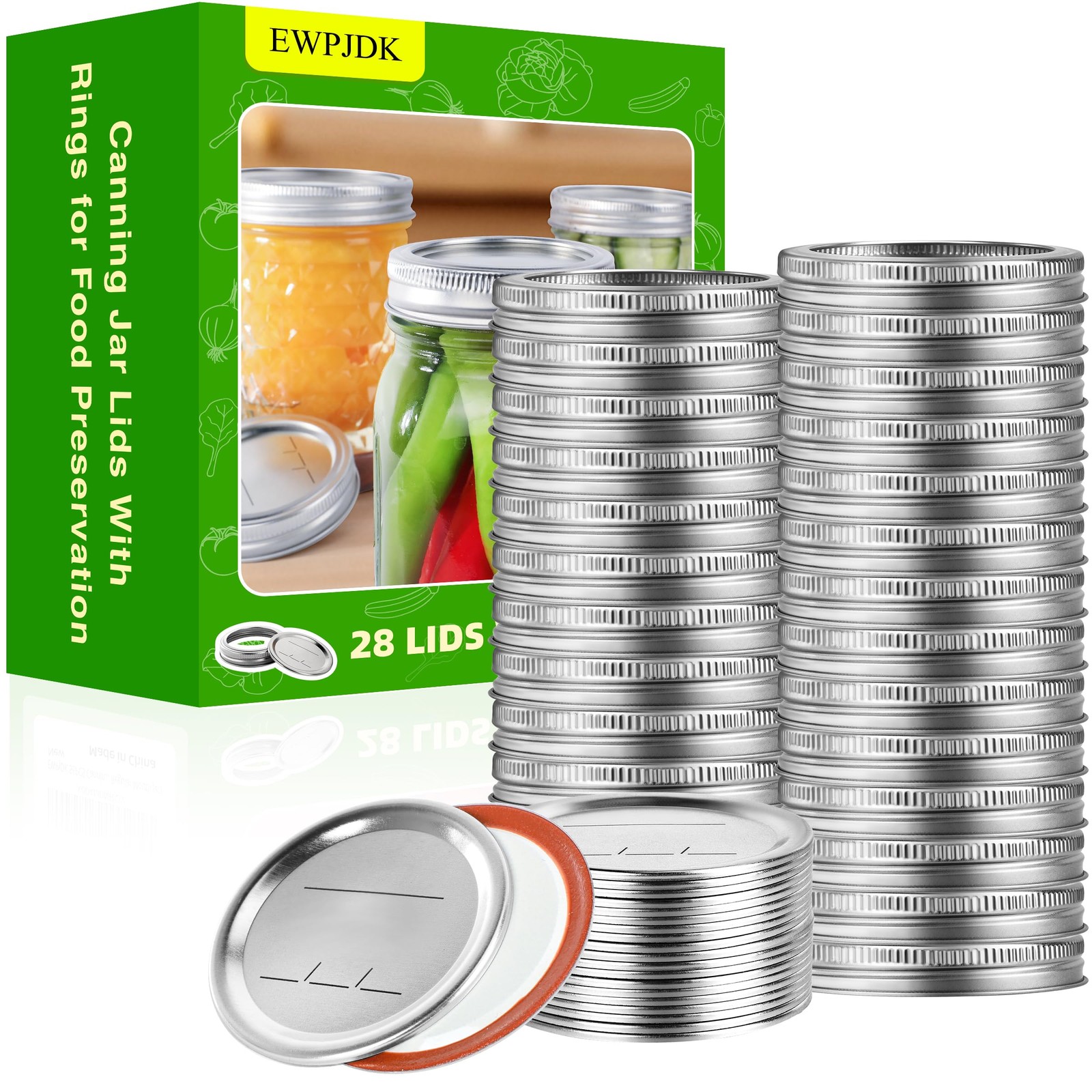 EWPJDK 56PCS Canning Lids with Rings For Mason Regular Mouth, 70mm, Silver 