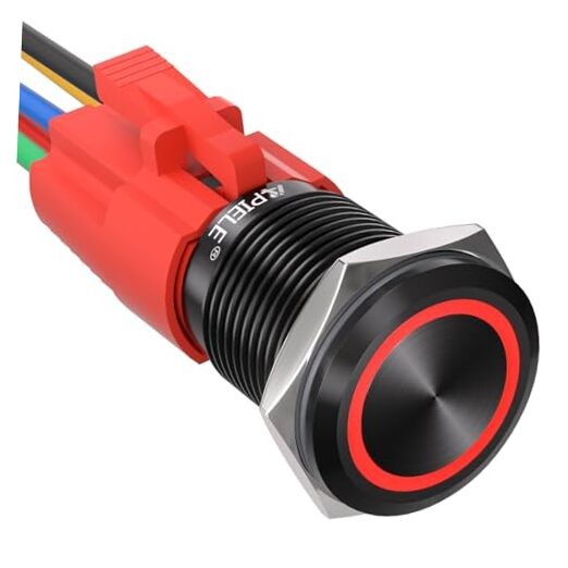  16mm Latching Push Button Switch 12V DC On Off Black Shell Black Shell-Red