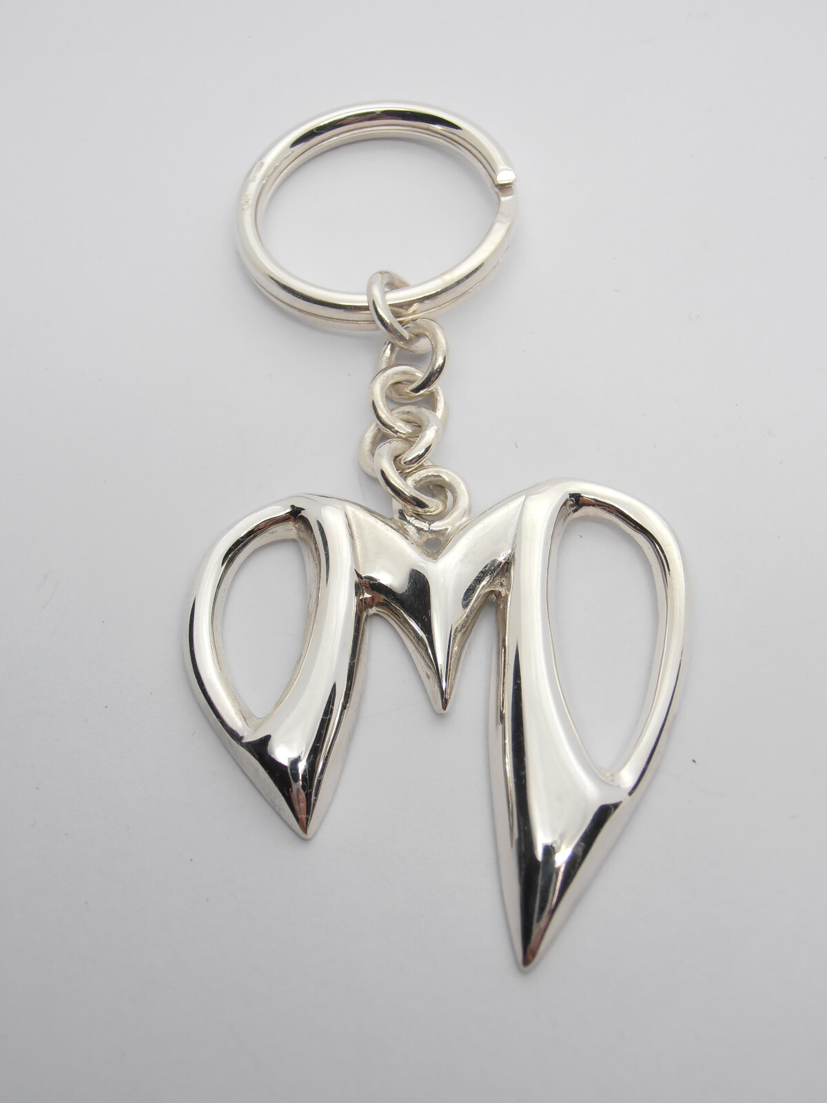 Keychain With Initial M Heart Shaped In 925 SILVER - Alphabet Letter