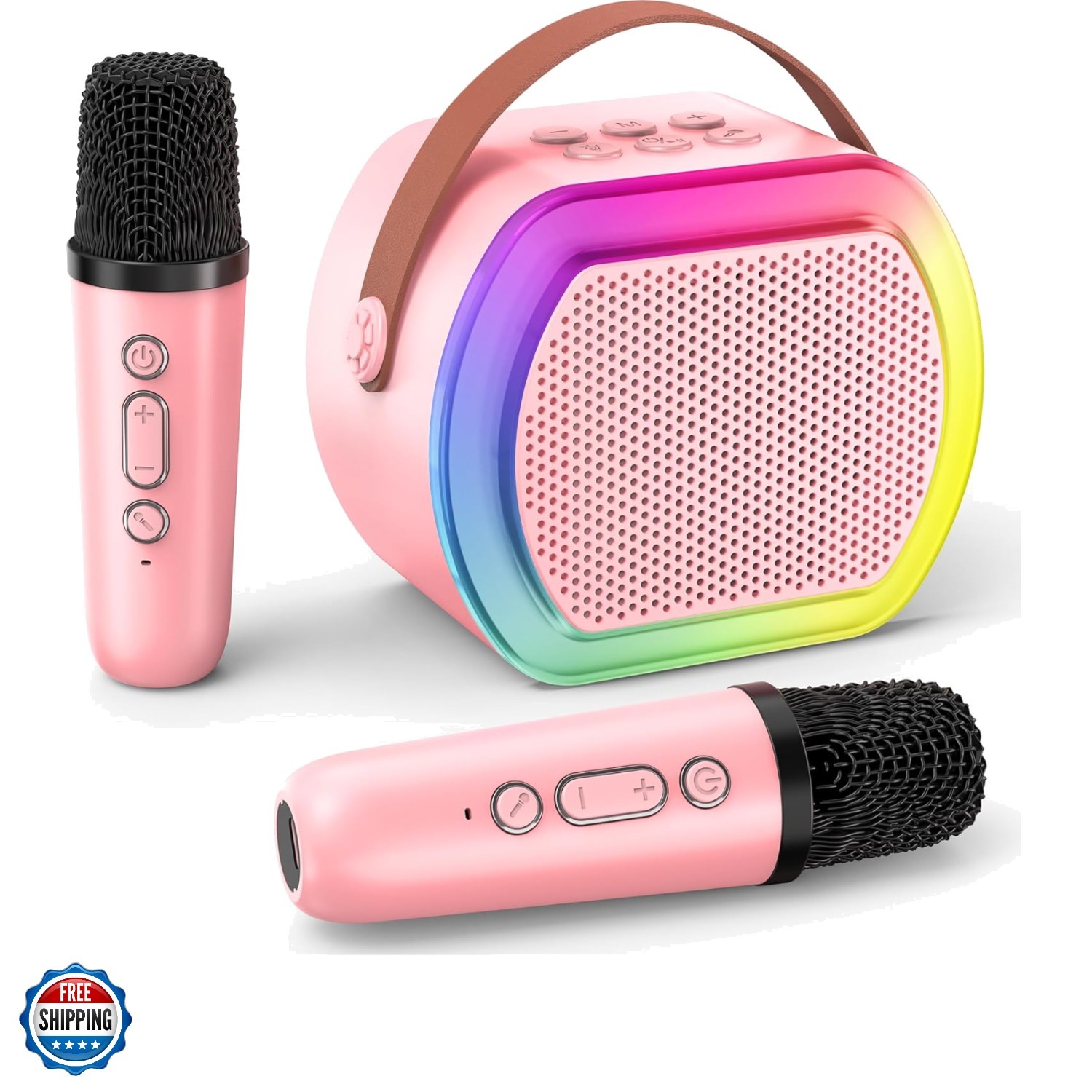 Mini Karaoke Machine with 2 Wireless Microphones, Kids Portable Karaoke Machi...