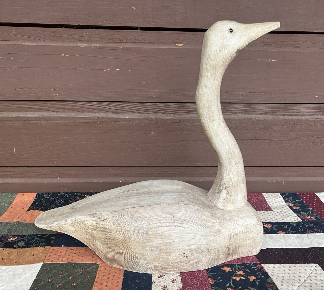 Large Primitive Hand Carved Goose Decoy Glass Eyes ~ Folk Art Decor  18" x 18"