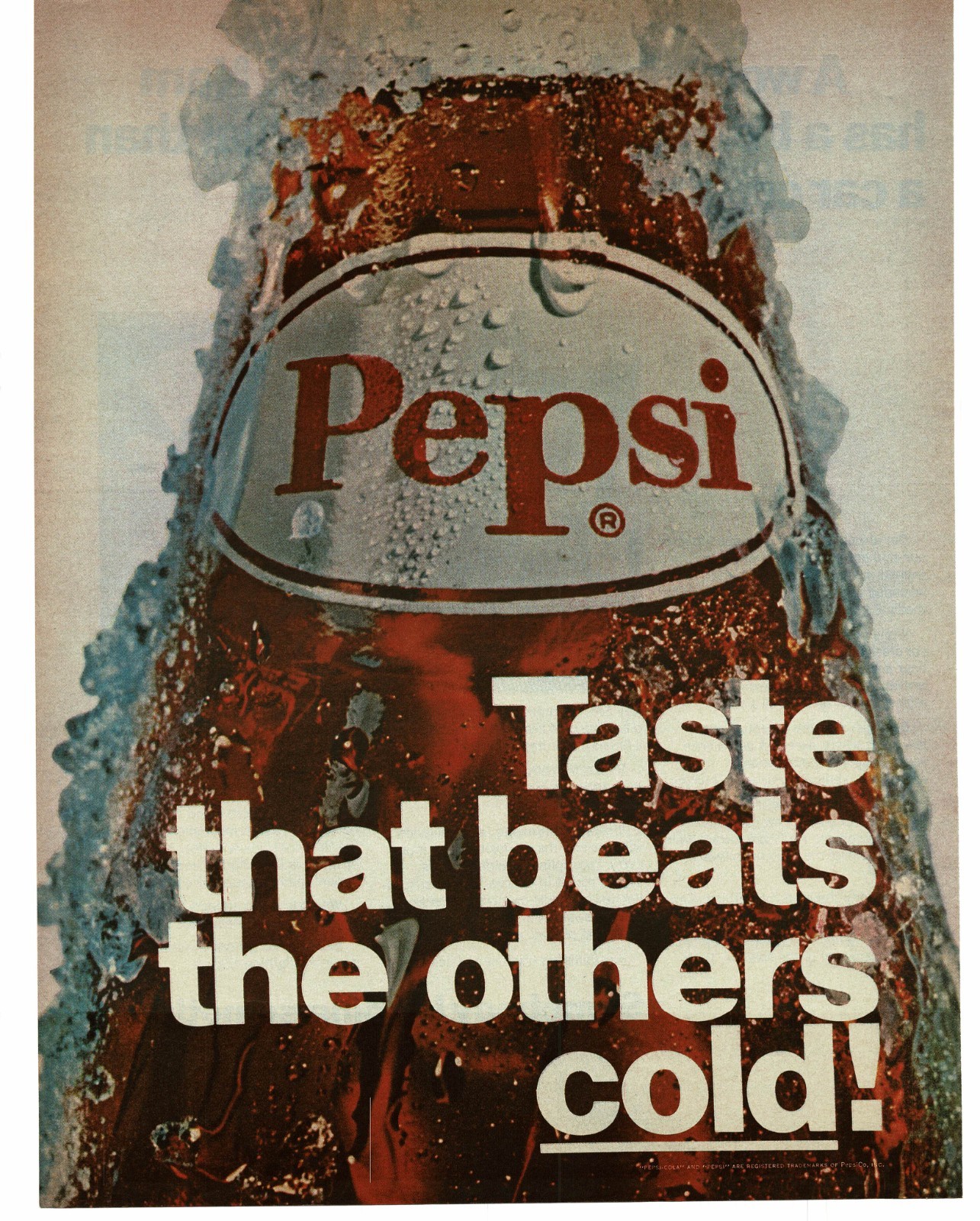 1969 Pepsi Vintage Print Ad Taste That Beats The Others Cold Bottle Ice Soda