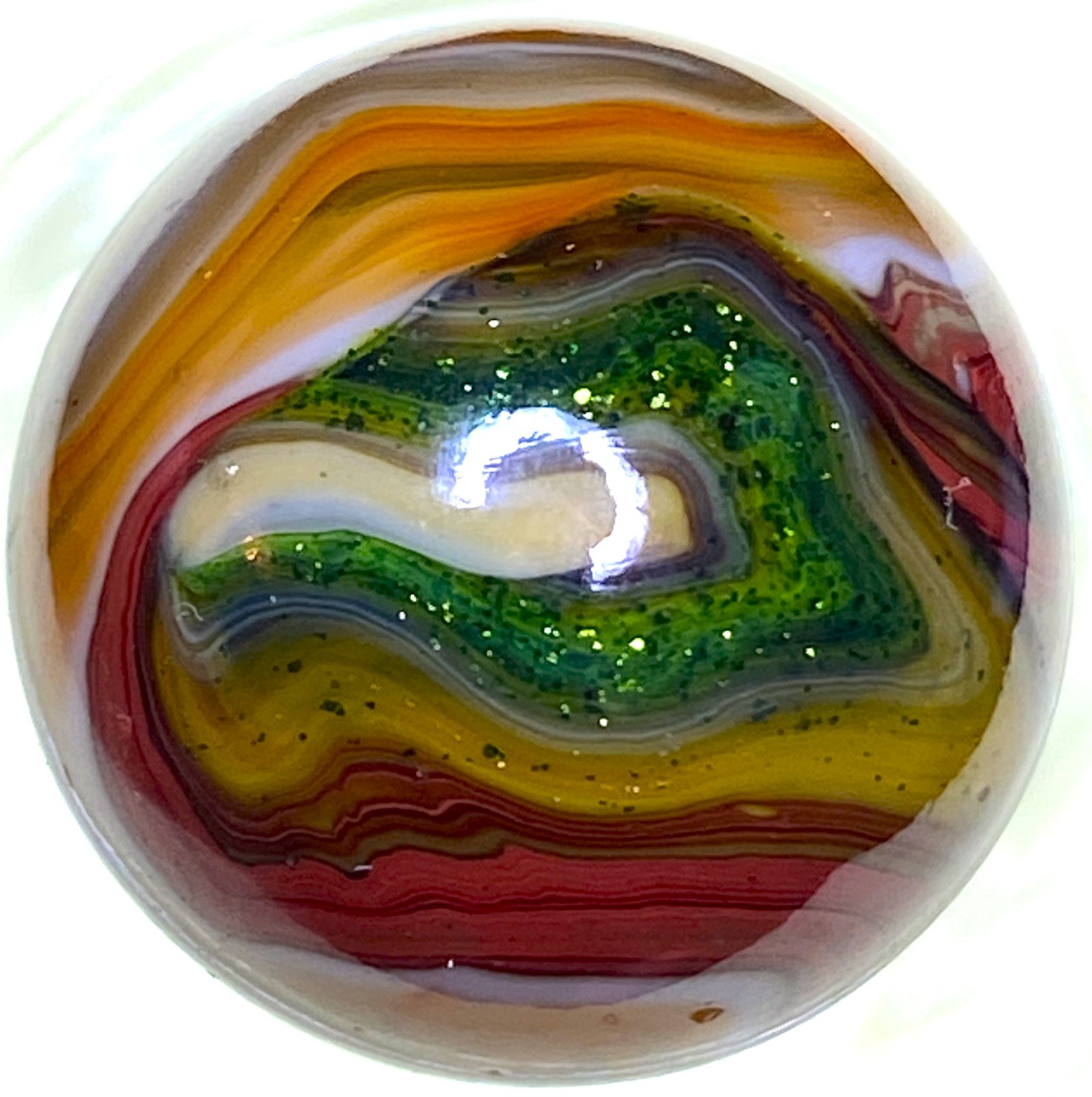 DAS/JABO BUSY FLAMEY OXBLOODY AVENTURINEY SWIRLED SHOOTER .74" BOX03/360