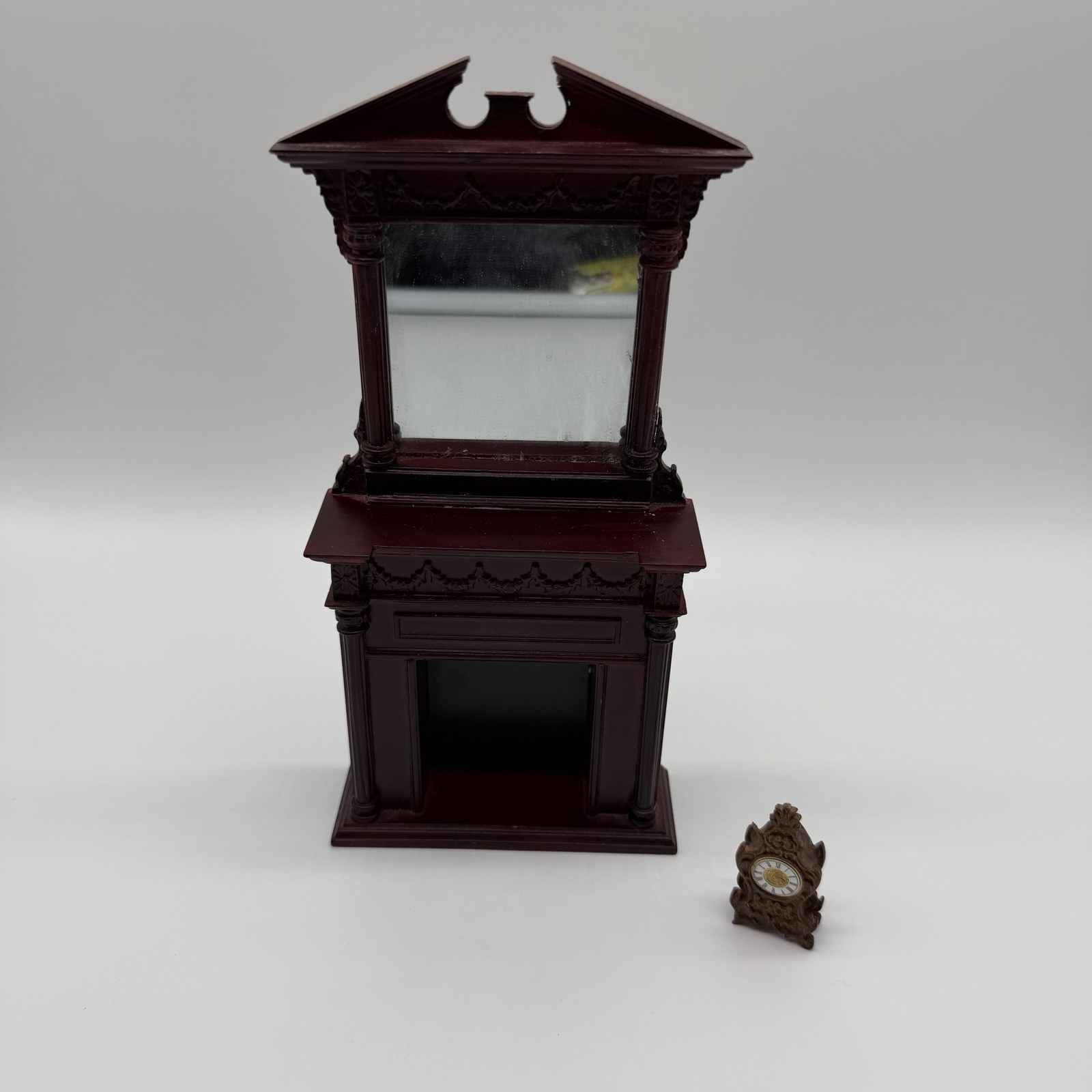 BESPAQ Dollhouse Miniature Fireplace with Mirror & Mantel Clock 1469 MH Wood