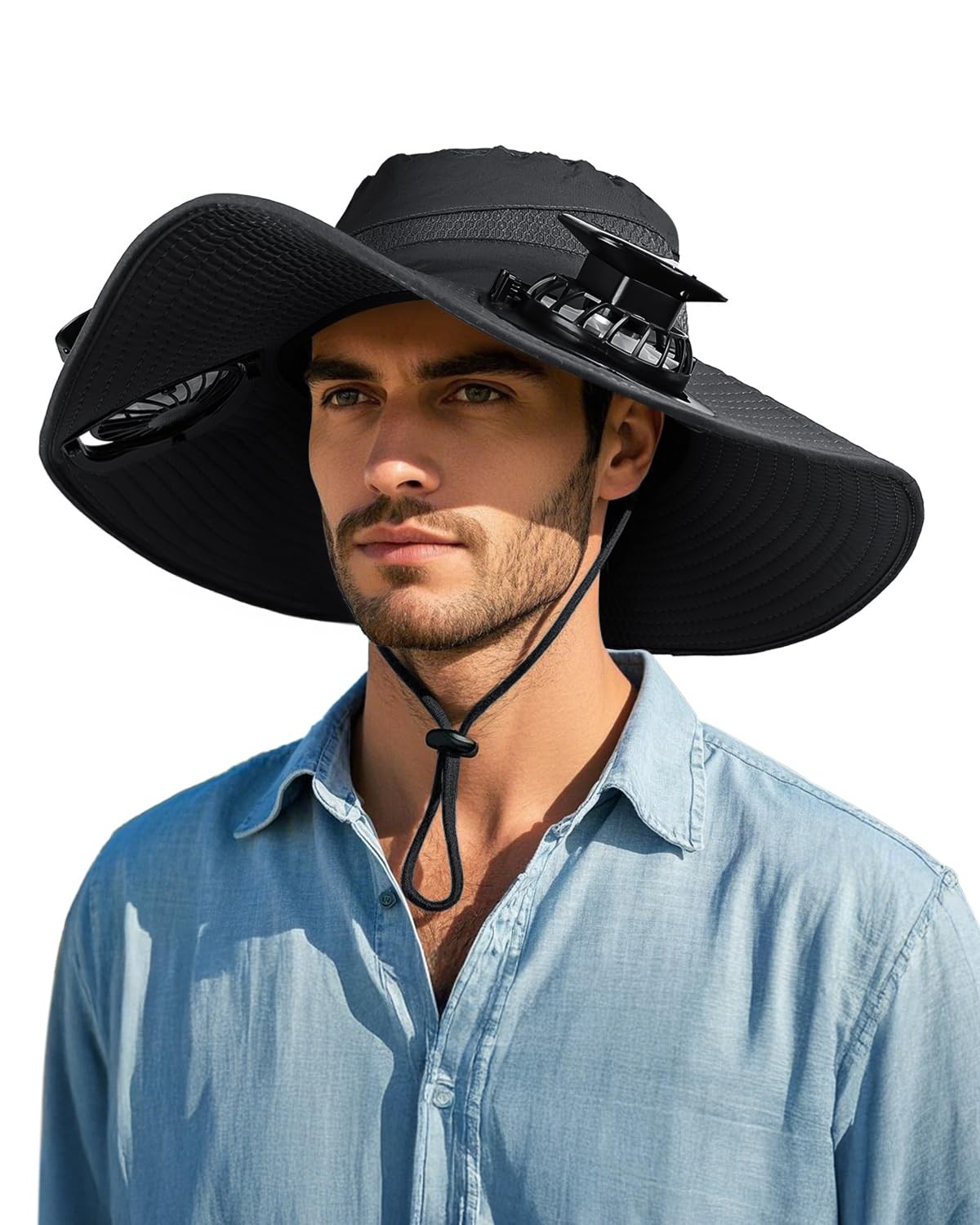 FANSEXPERT Solar Fan Wide Brim Sun Hat - Men/Women, UPF 50+ Fishing/Outdoor