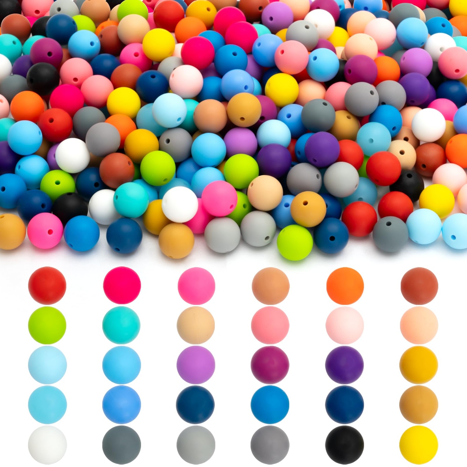 BESKIT 300 PCS 15mm Silicone Beads for Keychain, 15mm, 30 Mixed Color 