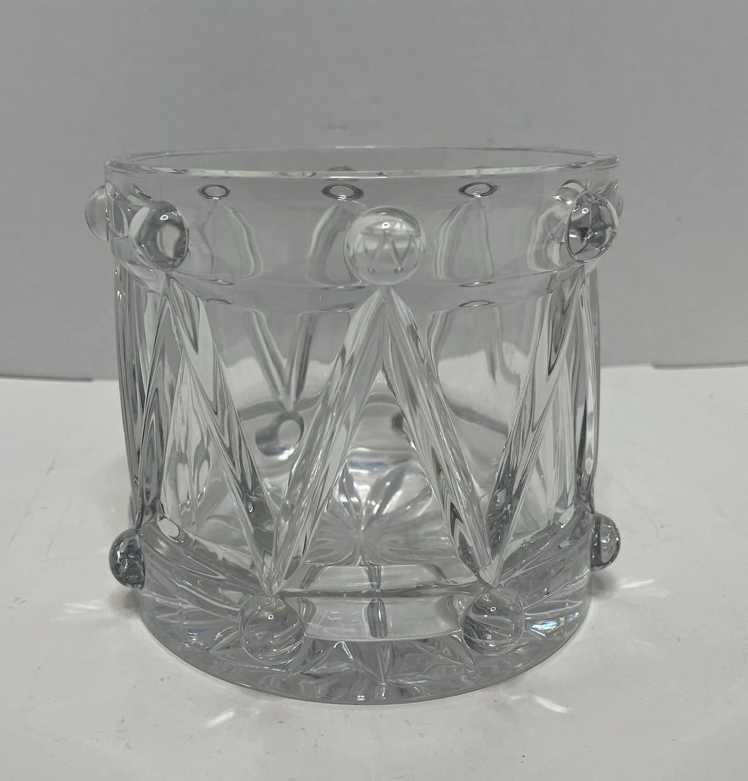Vtg. 24% Lead Crystal Christmas Drum Candy Dish Clear Teleflora Bohemian Czech