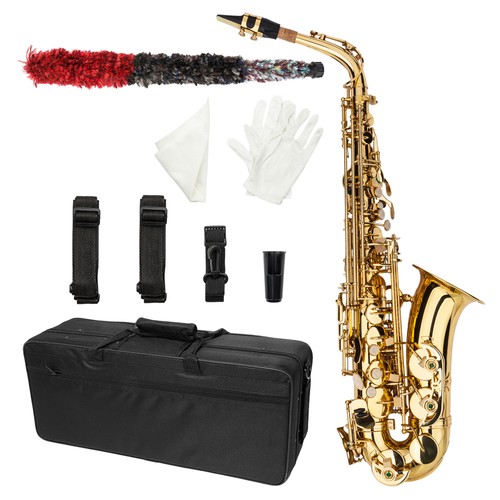 Alto Saxophone Drop E Brass Sax Full Kit for Student Beginners with Carving Bag