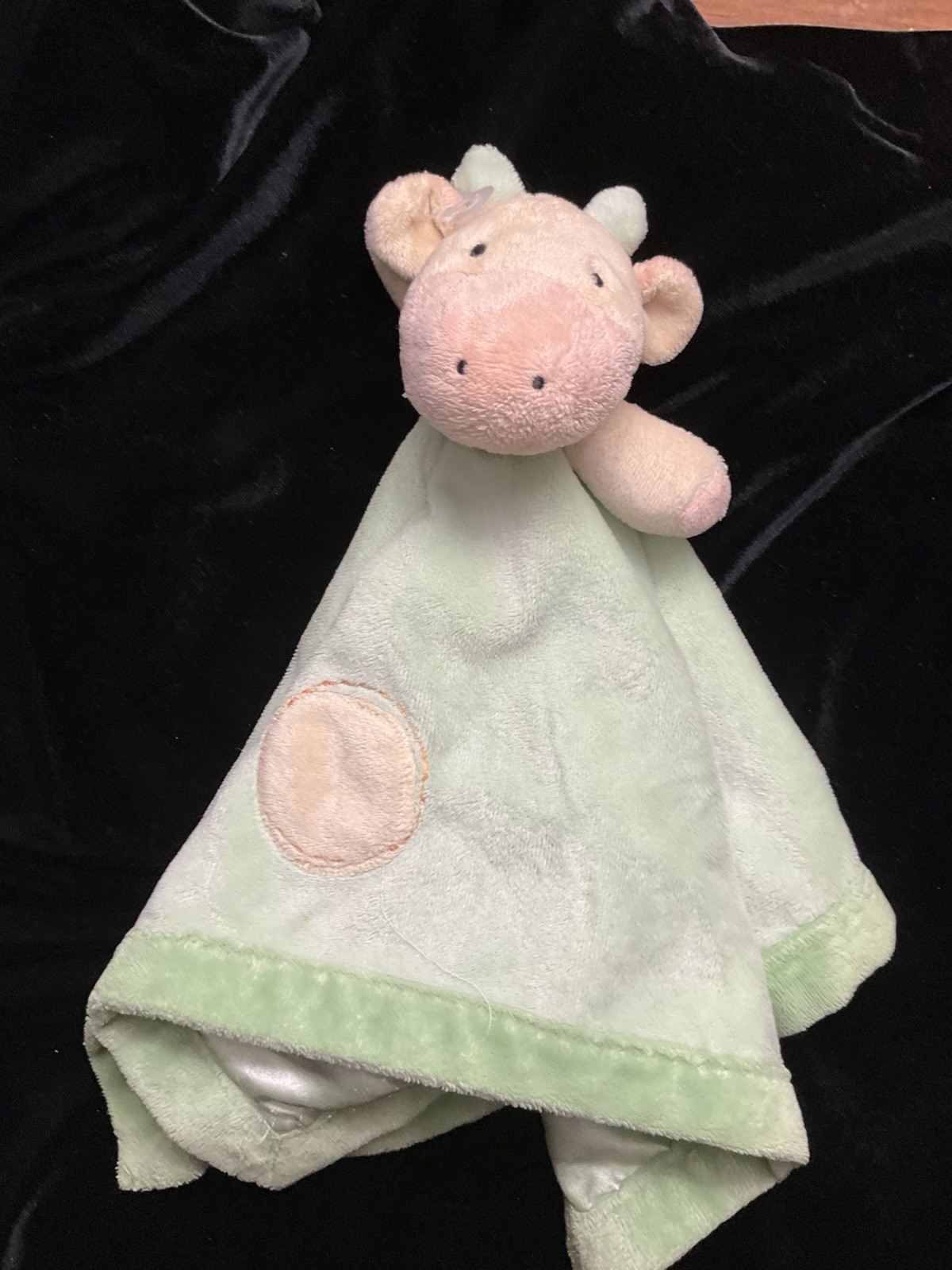 Just One Year Giraffe Lovey Security Blanket Green Yellow Dot Satin Side Rattle