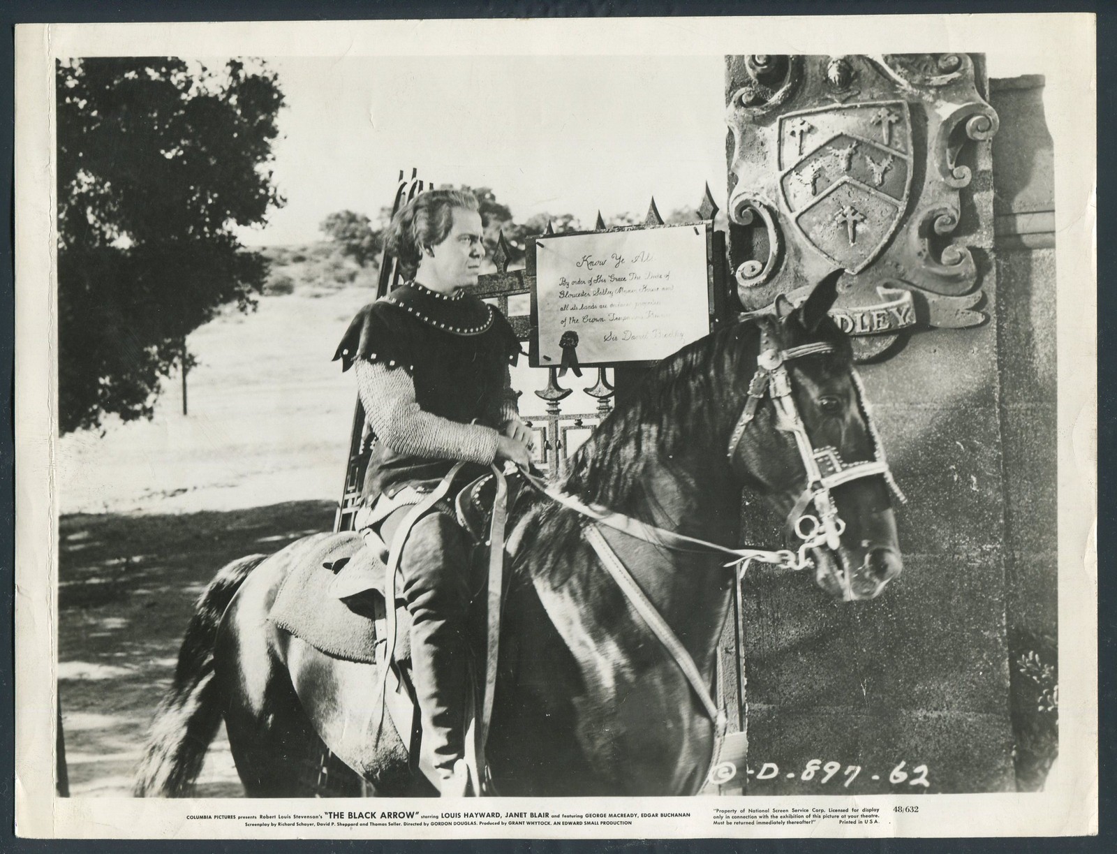 LOUIS HAYWARD in The Black Arrow '48 HORSE PROCLAMATION