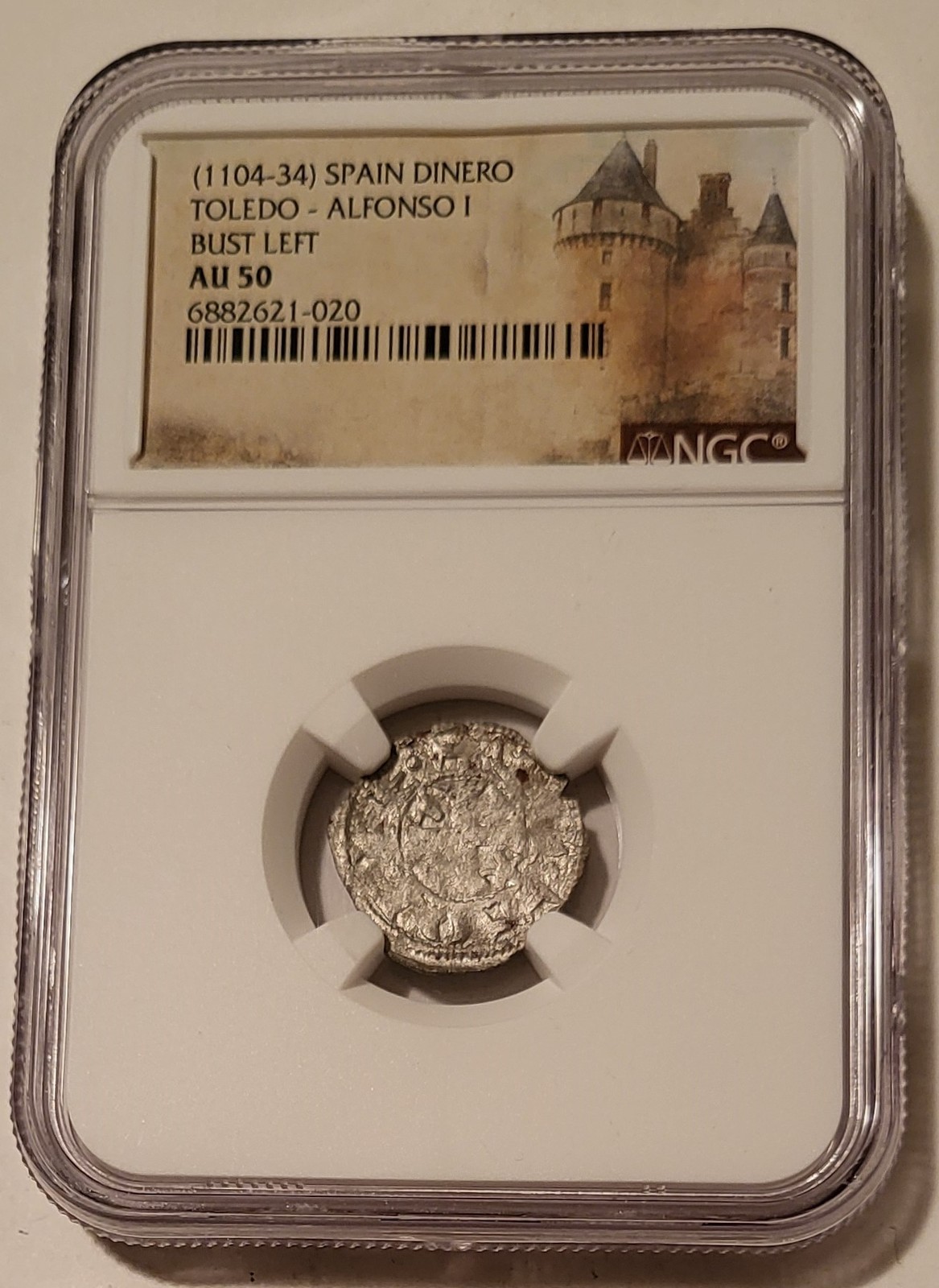 Spain - Middle Ages - Toledo Alfonso I 1104-50 Silver Dinero Bust Left AU50 NGC