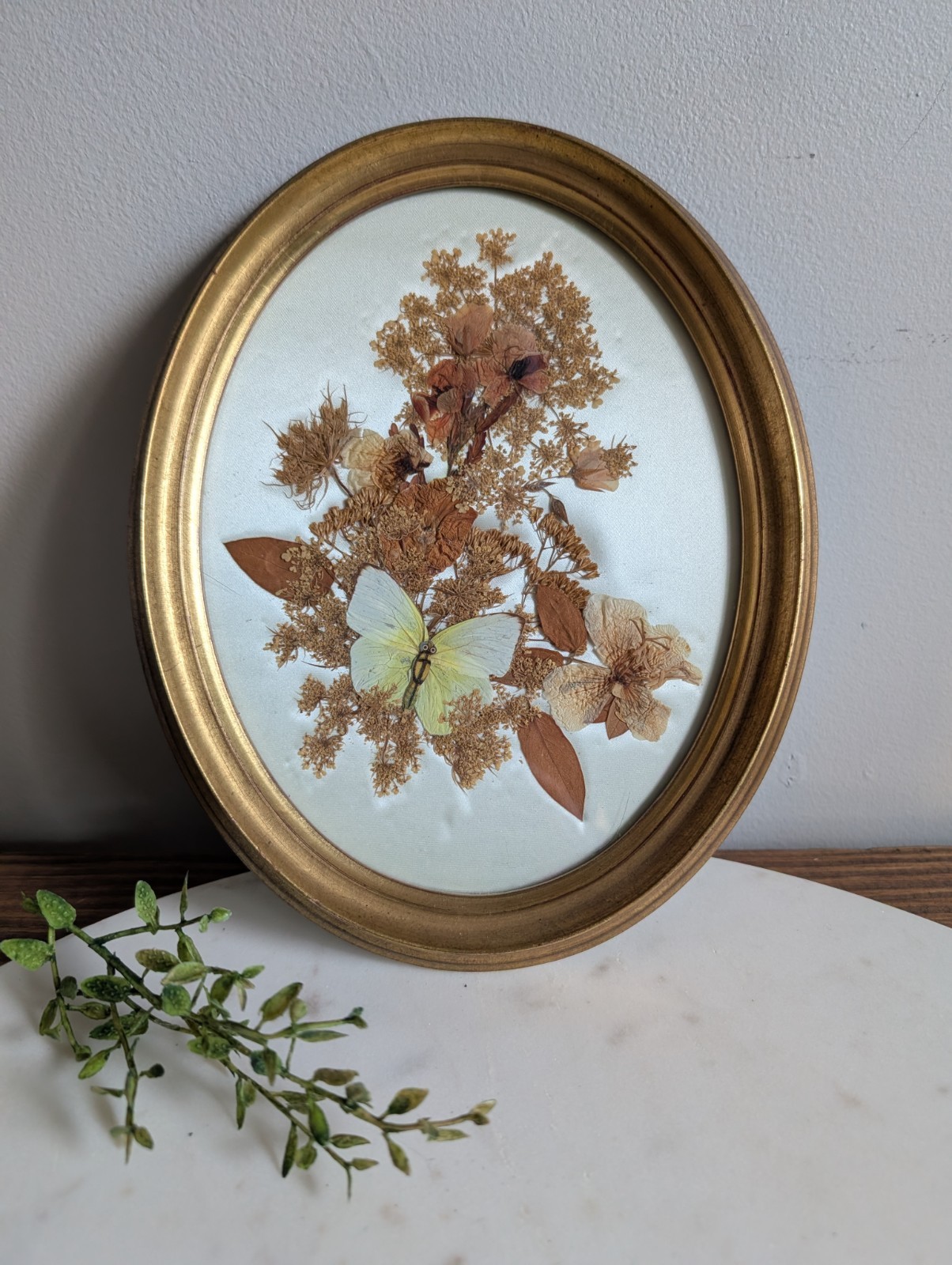 Vintage Pressed Flower Butterfly Art Mildred A Roberts Floral Framed Botanical