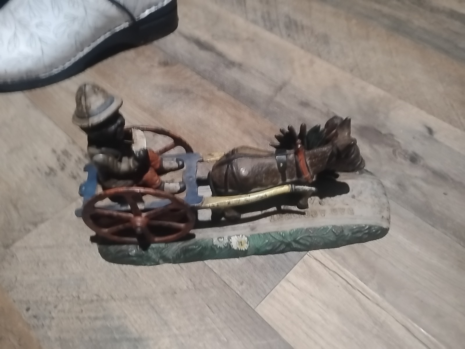 Cast Iron Mechanical Bank Bad Accident donkey and Cart Antique