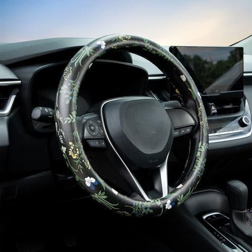Steering Wheel Cover Auto Leather Steering Wheel Protector, 15 inch Boho Floral
