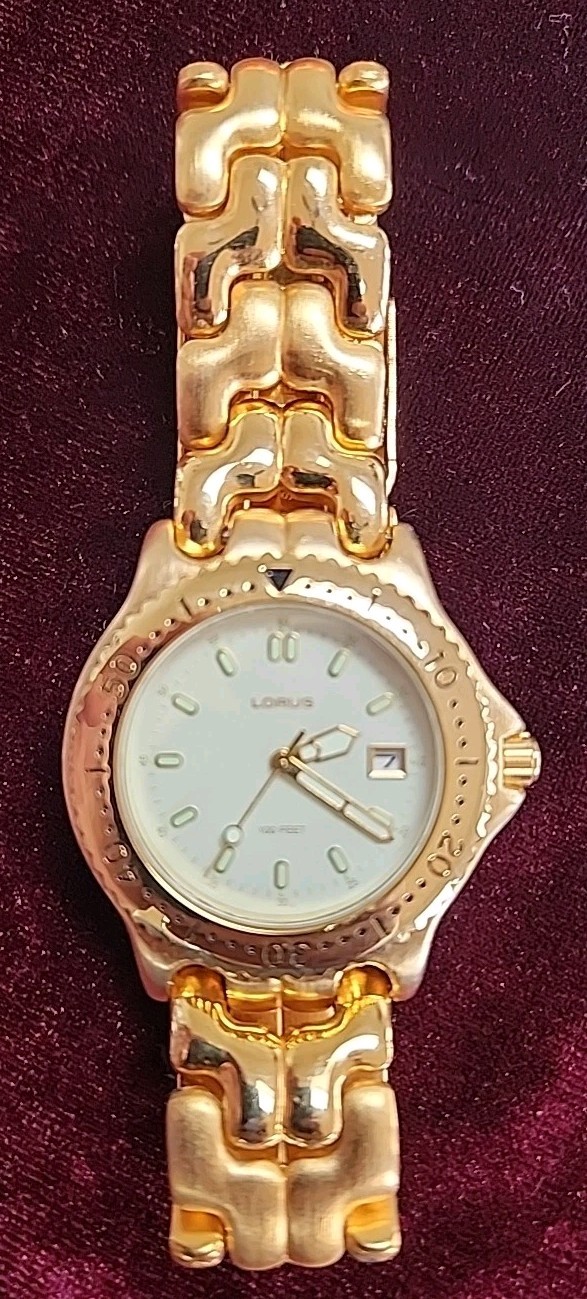 Lorus Watch Men 37mm Gold Tone Date Round Dial LR0272 Full Bracelet 