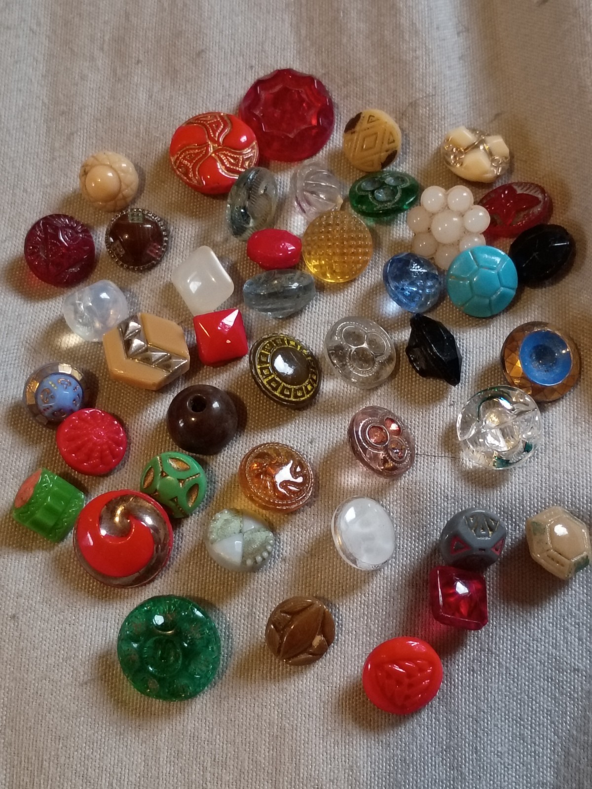 43 Vintage Small Multi Color Glass Buttons.