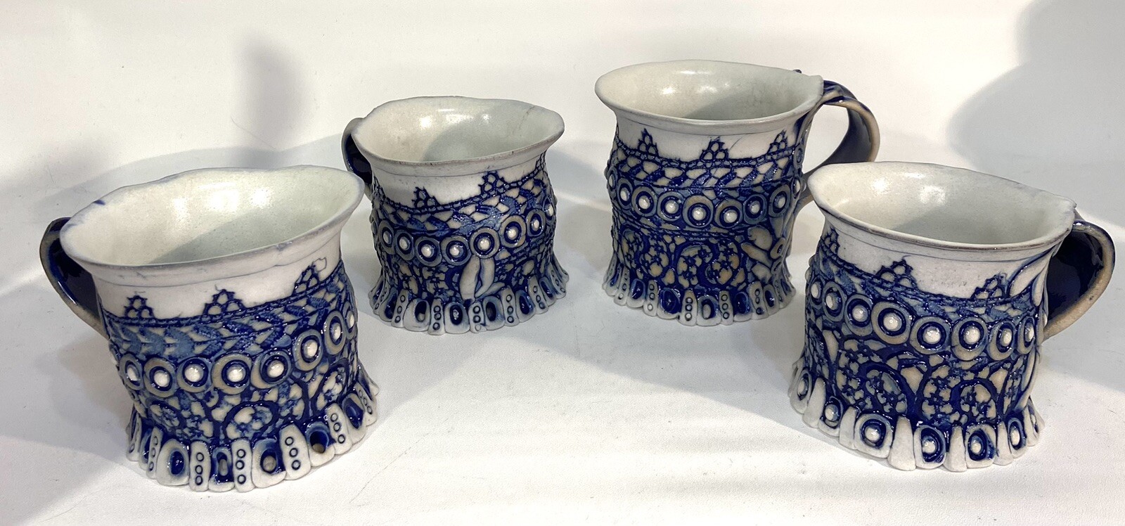 Henry Lyman Vintage Art Pottery Set Of 4 Mugs RARE Signed.  EB43