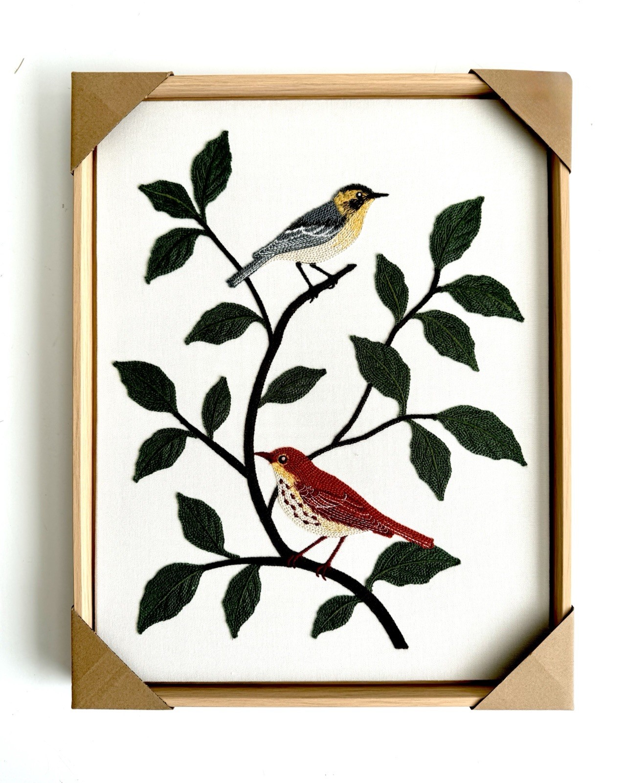 New BP Home Textile Embroidery Woven Wall Art Two Songbirds on Branches 15”x19”