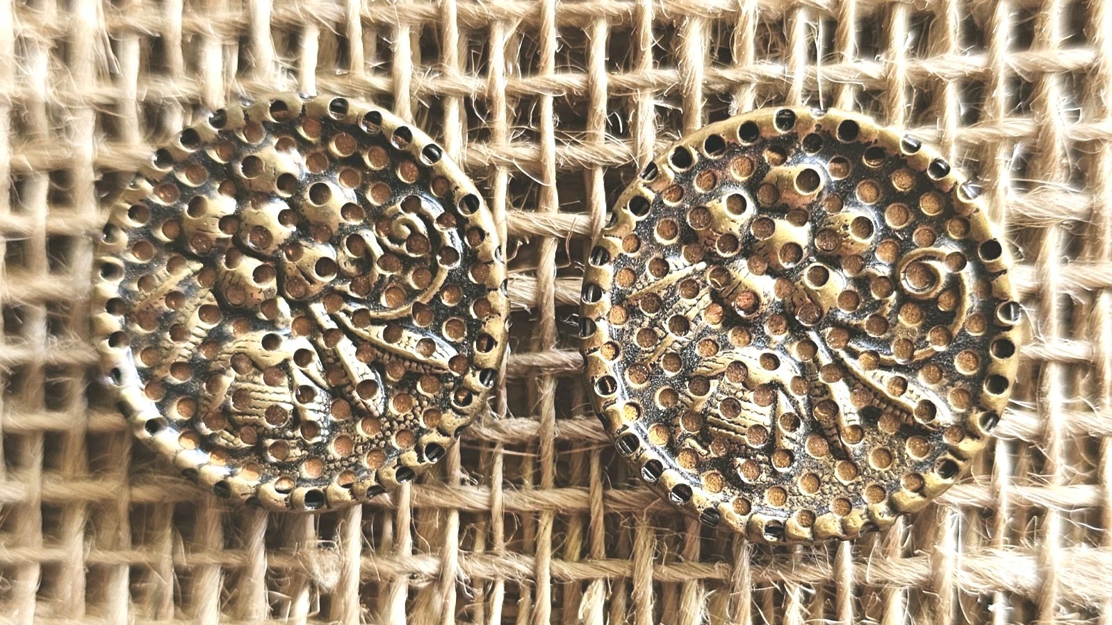 2 Vintage Ornate Brass Metal Textured Floral Filigree 1" Sewing Buttons