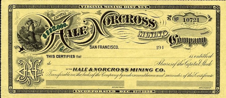 191_  Hale & Norcross Mining Co Stock Certificate