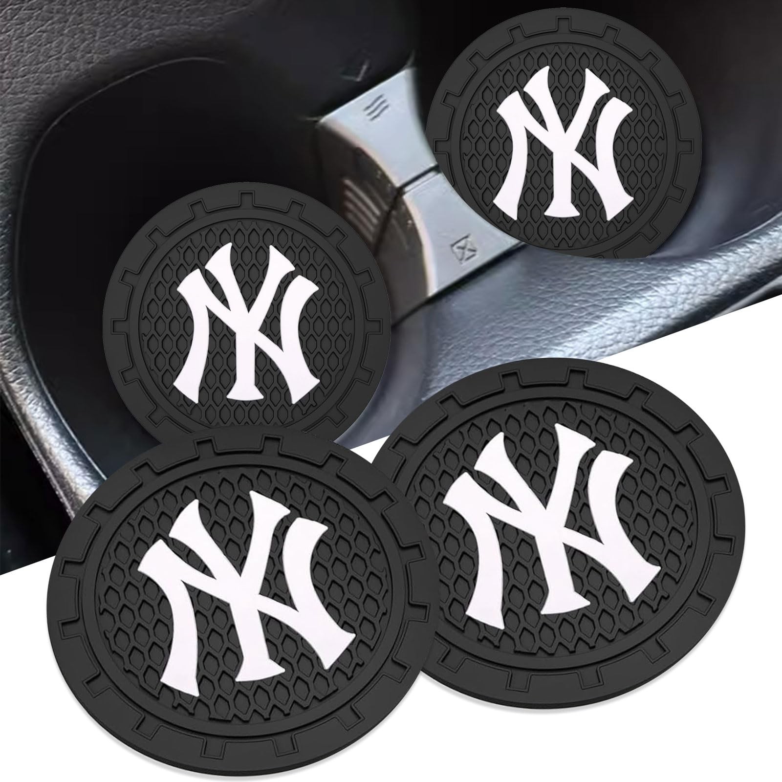 Car Cup Holder Insert Coasters for Yankees Coasters, 2PCS NY Medium, Black-4 