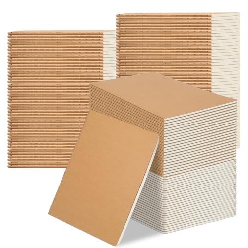 100PK Kraft Small Blank Notebooks, Unlined Mini A6 Journals Bulk, 5.5x4"